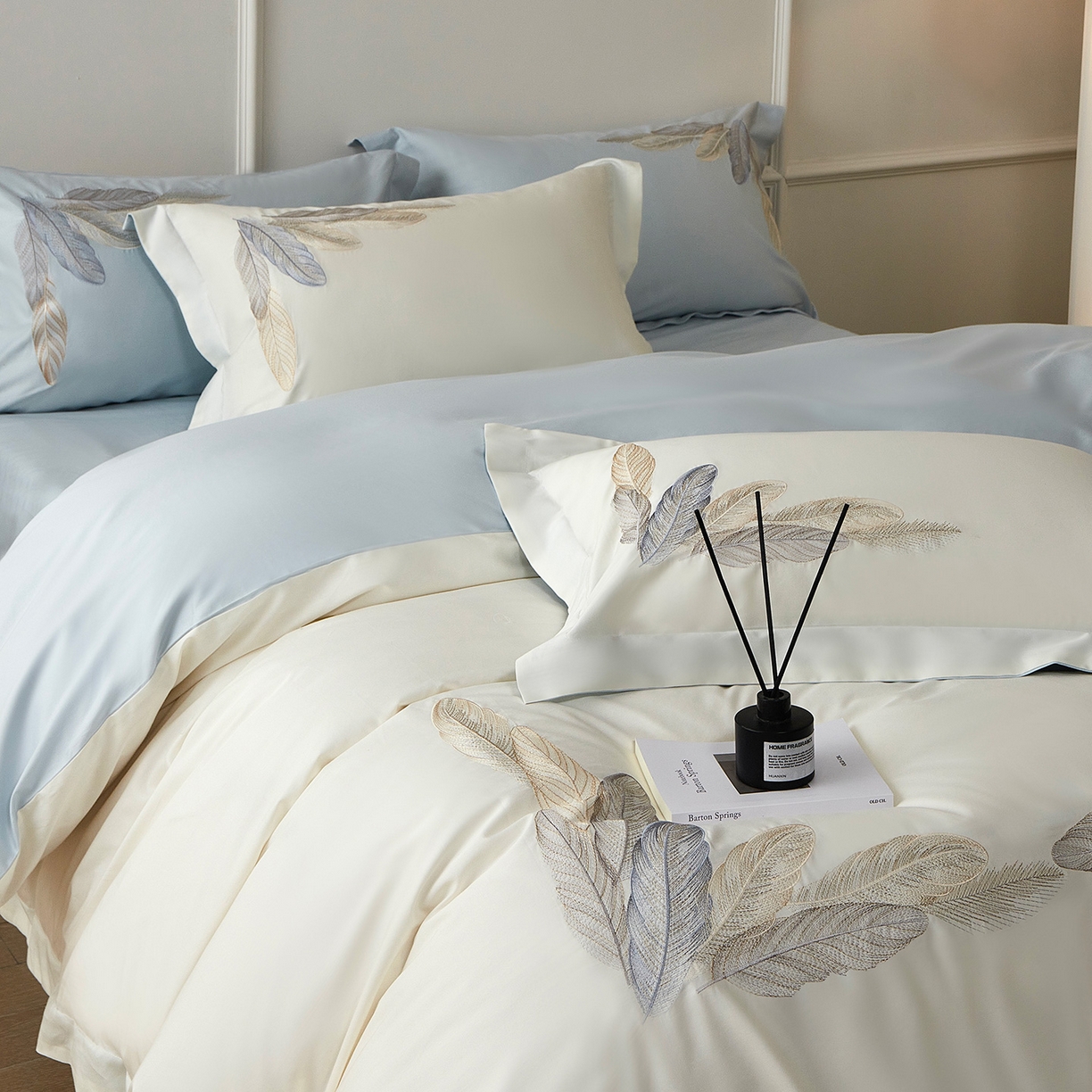 91家纺网 家纺一手货源 找家纺 优悦生活馆 2026新款冰丝刺绣四件套-露晞 露晞-白