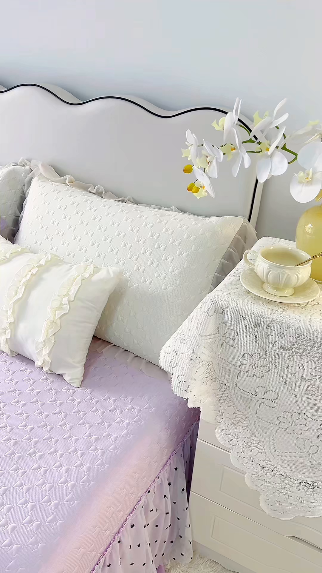 91家纺网 家纺一手货源 找家纺 恋尚羽家纺 2026新款高分子PE凉泡泡大床裙凉感席波浪冰豆豆凉席席子三件套-小确幸 小确幸-紫色