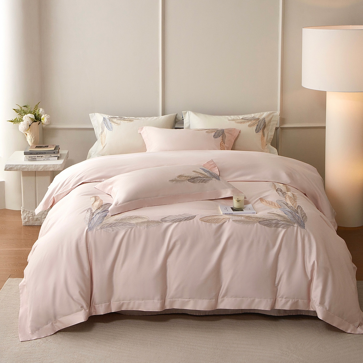 优悦生活馆 2026新款冰丝刺绣四件套-露晞 露晞-粉