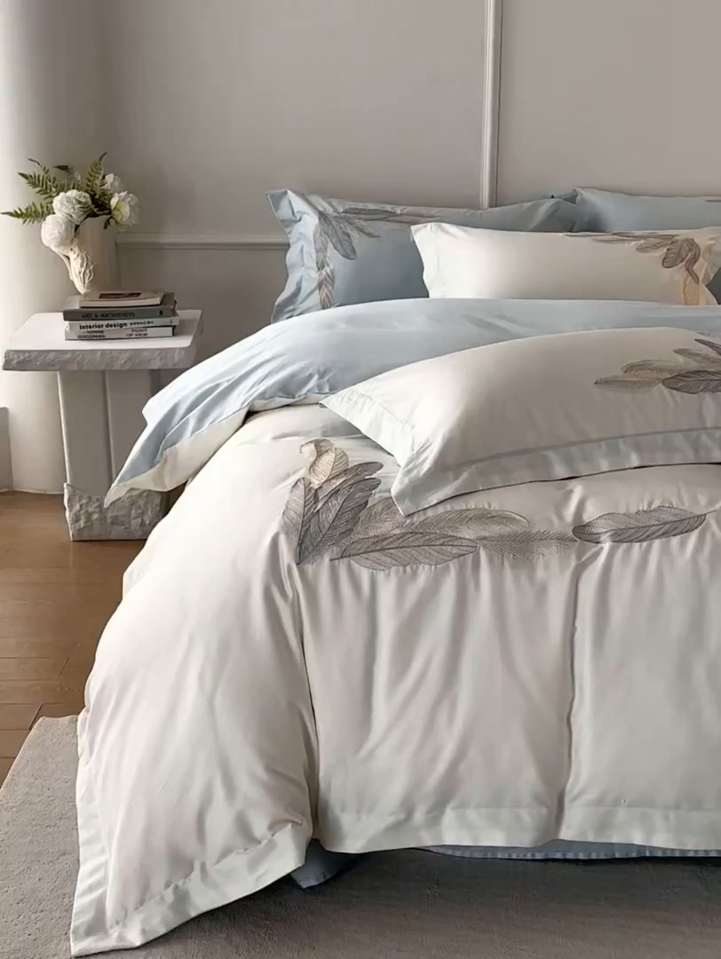 91家纺网 家纺一手货源 找家纺 （总）优悦生活馆 2026新款冰丝刺绣四件套-露晞