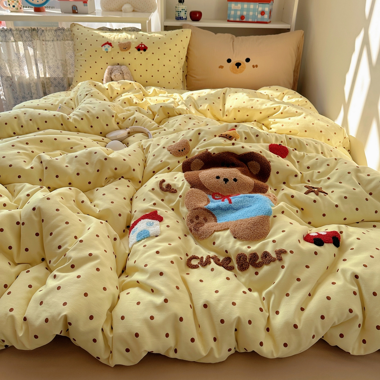 91家纺网 家纺一手货源 找家纺 玉海棠家纺 2026新款高克重超软糯可爱系毛巾绣四件套 嘟嘟小熊