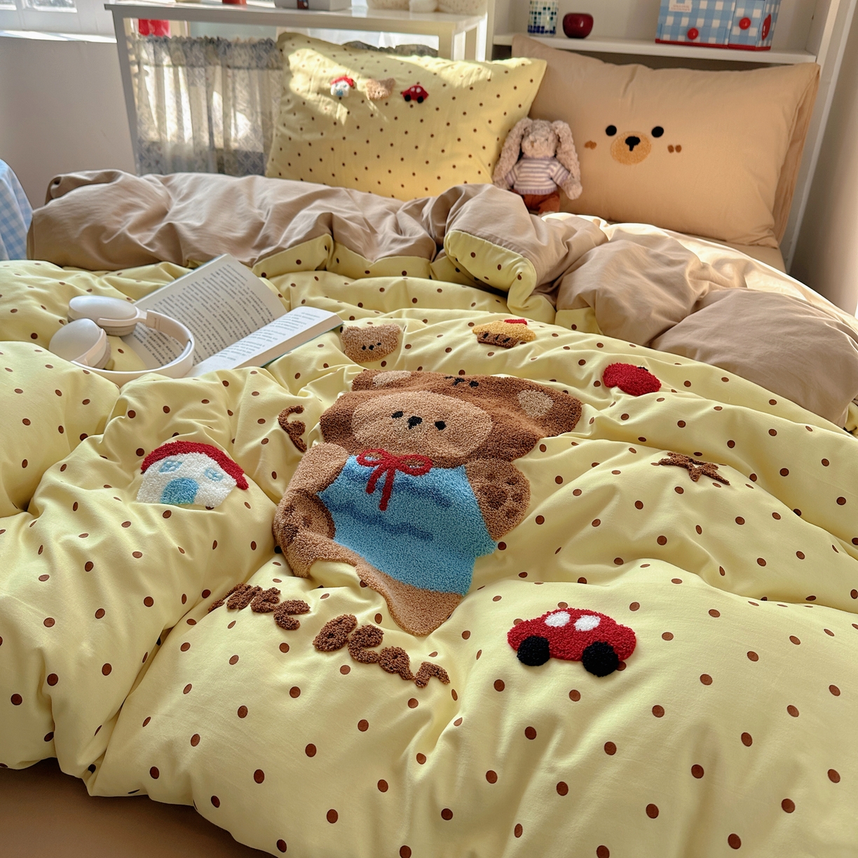 91家纺网 家纺一手货源 找家纺 玉海棠家纺 2026新款高克重超软糯可爱系毛巾绣四件套 嘟嘟小熊