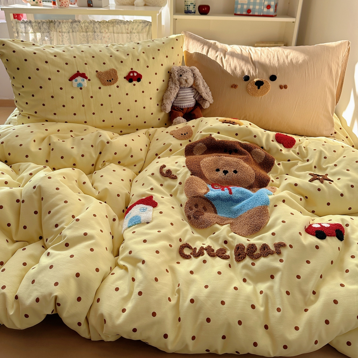 91家纺网 家纺一手货源 找家纺 玉海棠家纺 2026新款高克重超软糯可爱系毛巾绣四件套 嘟嘟小熊