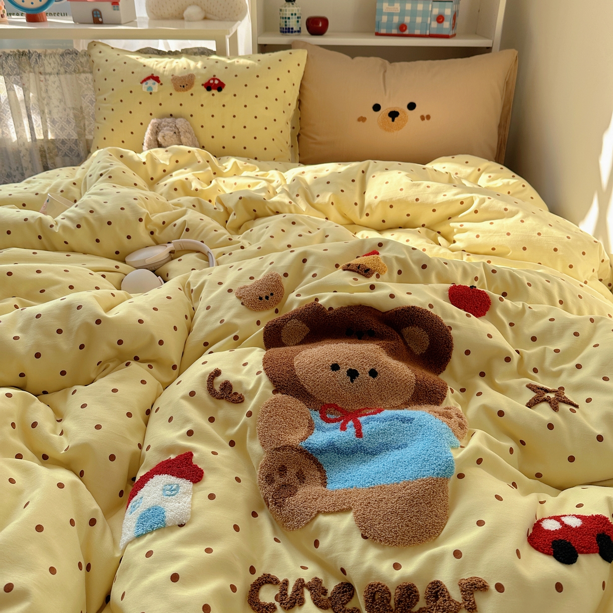 91家纺网 家纺一手货源 找家纺 玉海棠家纺 2026新款高克重超软糯可爱系毛巾绣四件套 嘟嘟小熊