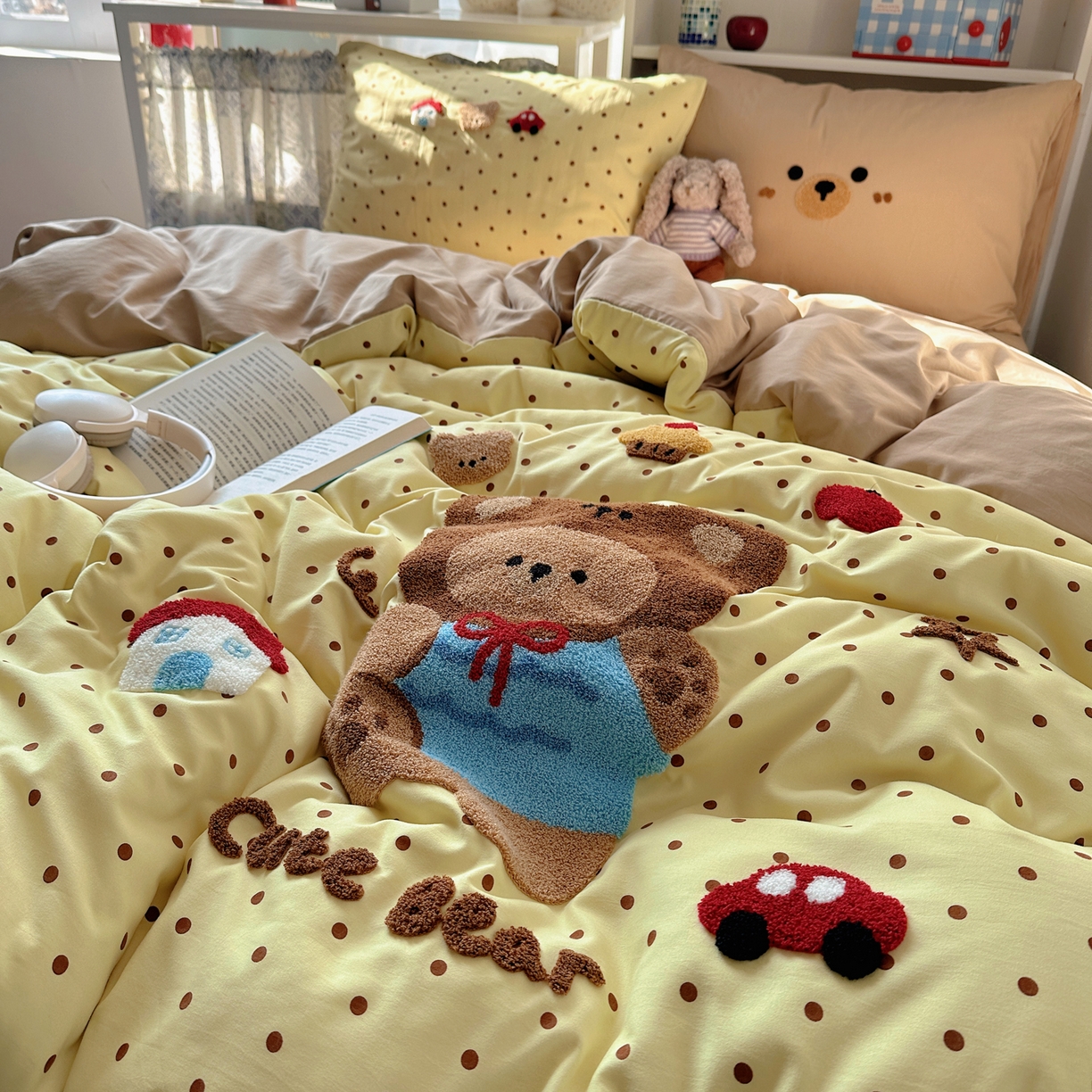 91家纺网 家纺一手货源 找家纺 玉海棠家纺 2026新款高克重超软糯可爱系毛巾绣四件套 嘟嘟小熊