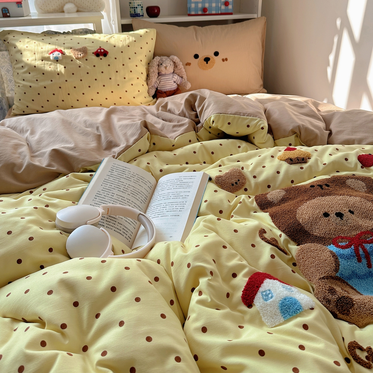 91家纺网 家纺一手货源 找家纺 玉海棠家纺 2026新款高克重超软糯可爱系毛巾绣四件套 嘟嘟小熊