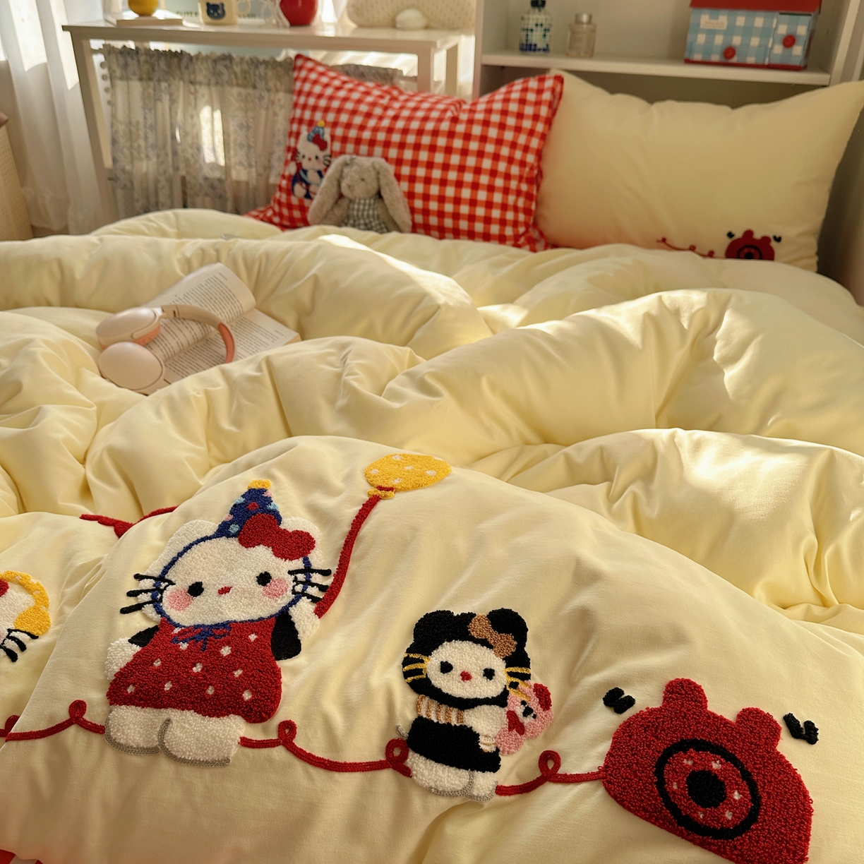 91家纺网 家纺一手货源 找家纺 玉海棠家纺 2026新款高克重超软糯可爱系毛巾绣四件套 猫咪奈斯