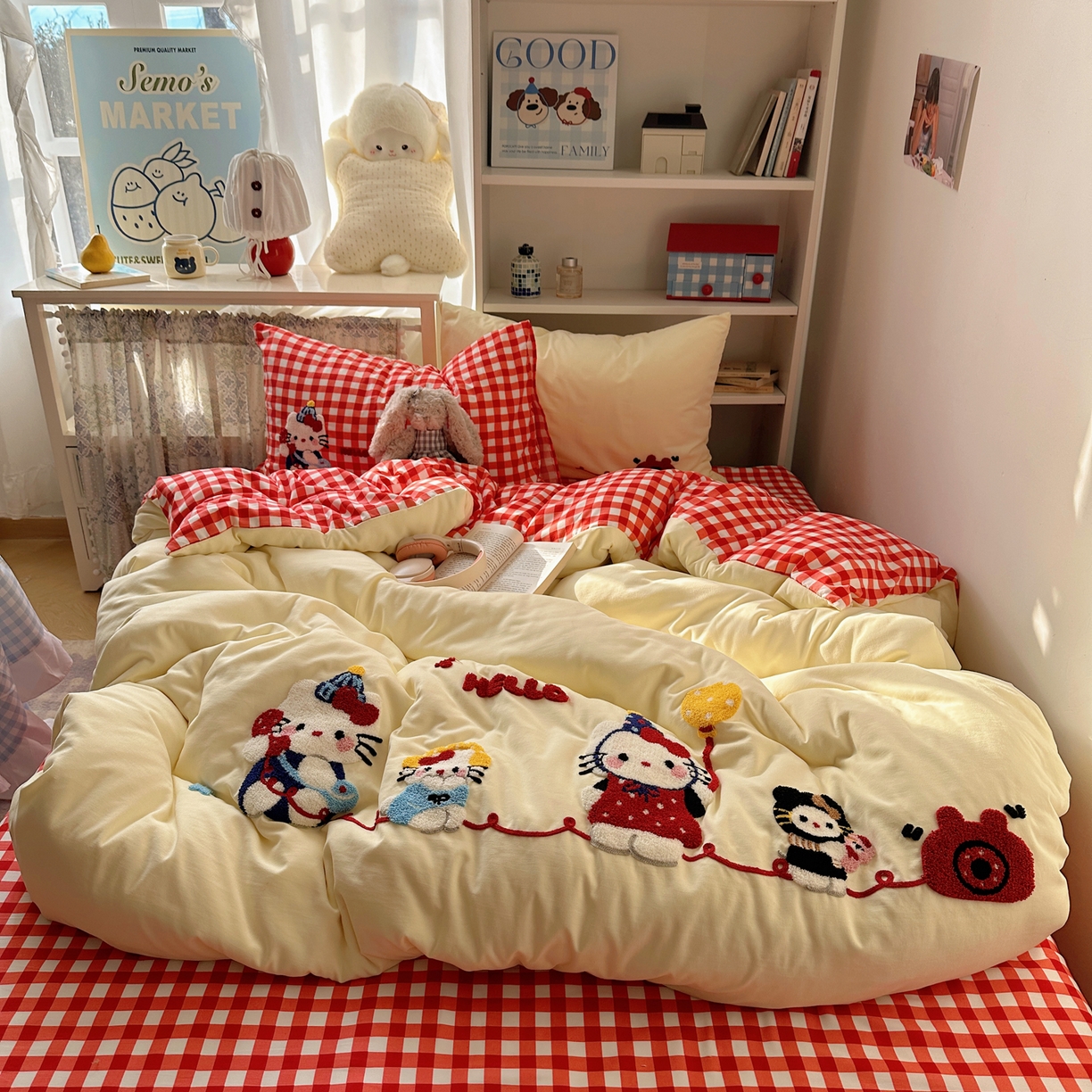 91家纺网 家纺一手货源 找家纺 玉海棠家纺 2026新款高克重超软糯可爱系毛巾绣四件套 猫咪奈斯