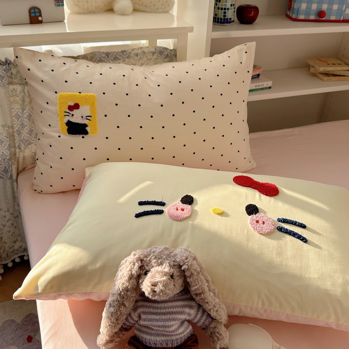 91家纺网 家纺一手货源 找家纺 玉海棠家纺 2026新款高克重超软糯可爱系毛巾绣四件套 猫咪气球