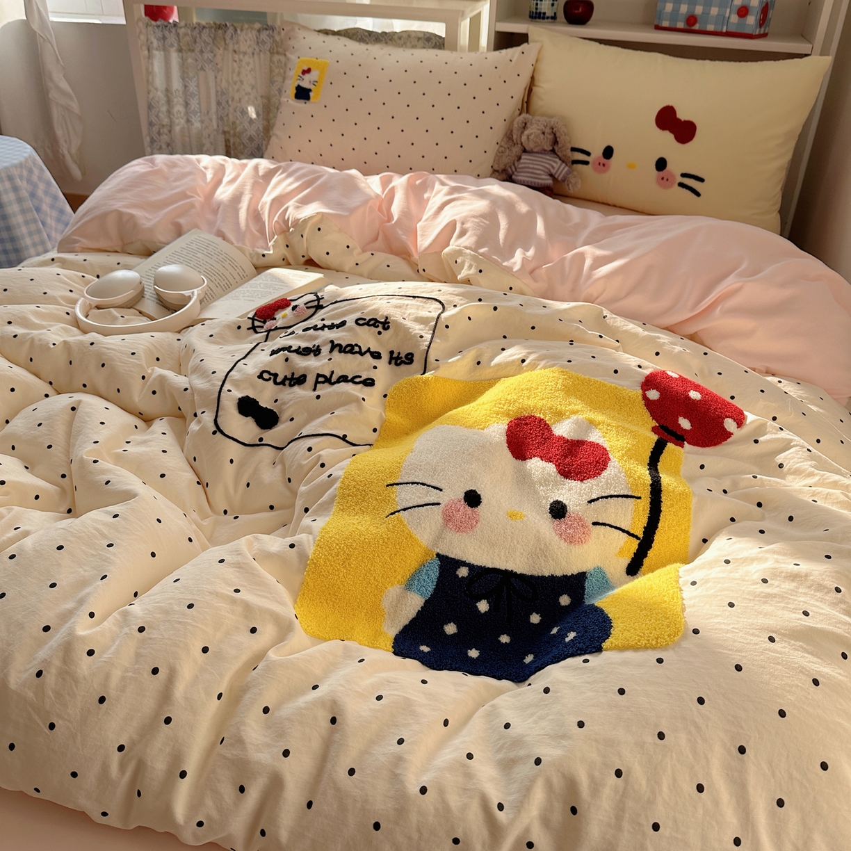 91家纺网 家纺一手货源 找家纺 玉海棠家纺 2026新款高克重超软糯可爱系毛巾绣四件套 猫咪气球