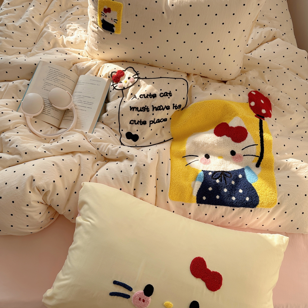 91家纺网 家纺一手货源 找家纺 玉海棠家纺 2026新款高克重超软糯可爱系毛巾绣四件套 猫咪气球