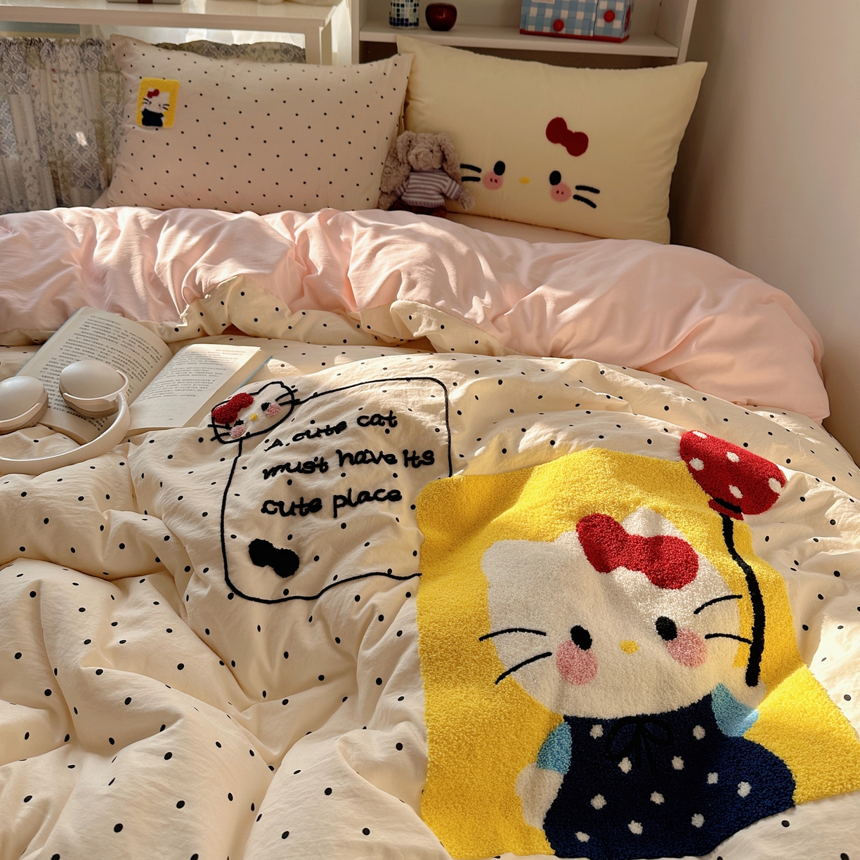 91家纺网 家纺一手货源 找家纺 玉海棠家纺 2026新款高克重超软糯可爱系毛巾绣四件套 猫咪气球