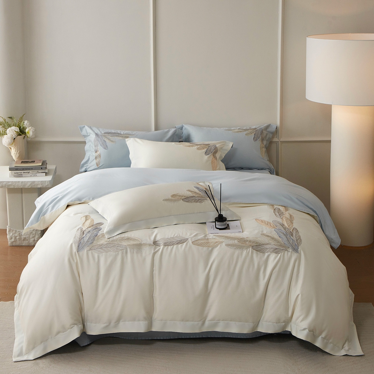 91家纺网 家纺一手货源 找家纺 （总）优悦生活馆 2026新款冰丝刺绣四件套-露晞