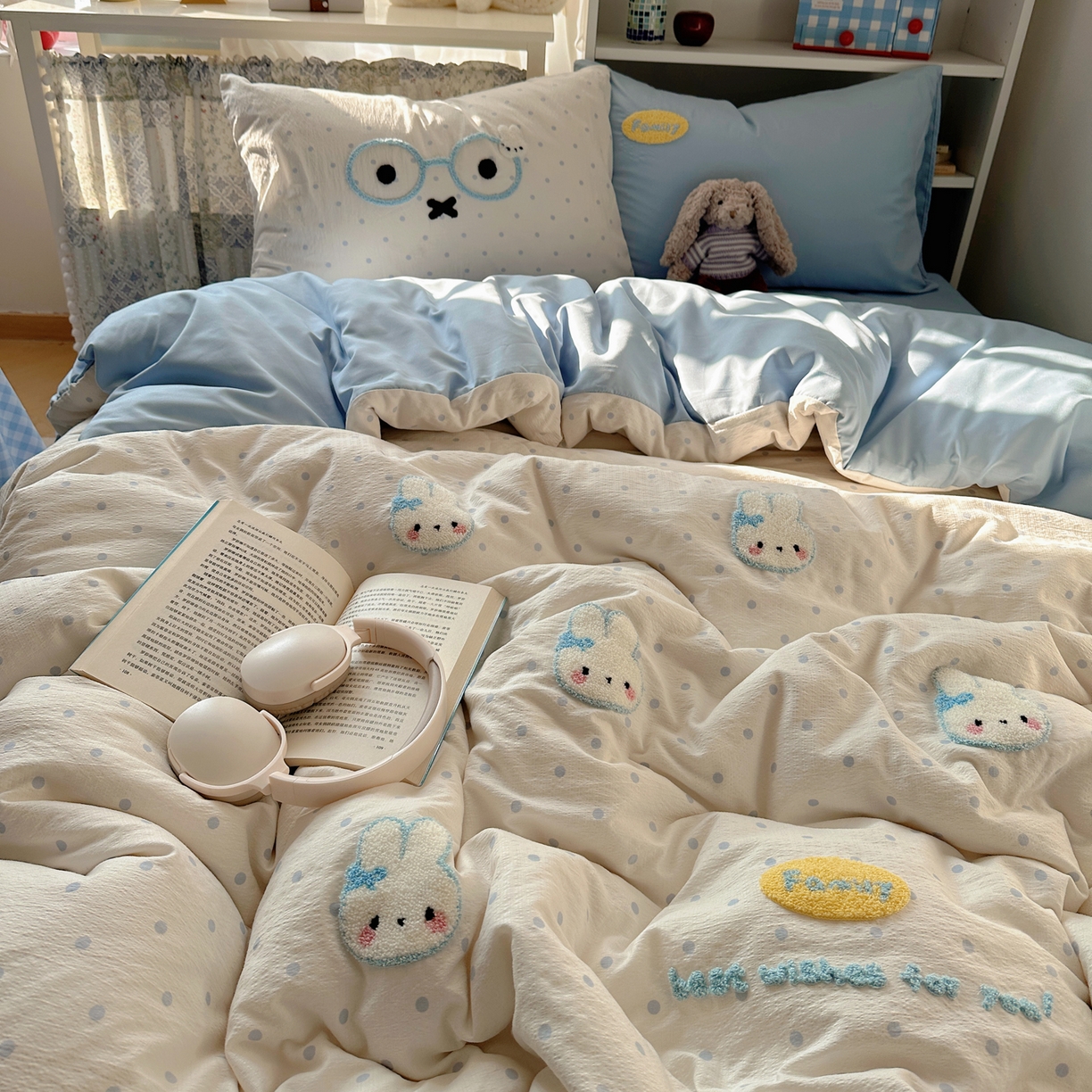 91家纺网 家纺一手货源 找家纺 玉海棠家纺 2026新款高克重超软糯可爱系毛巾绣四件套 米菲集合