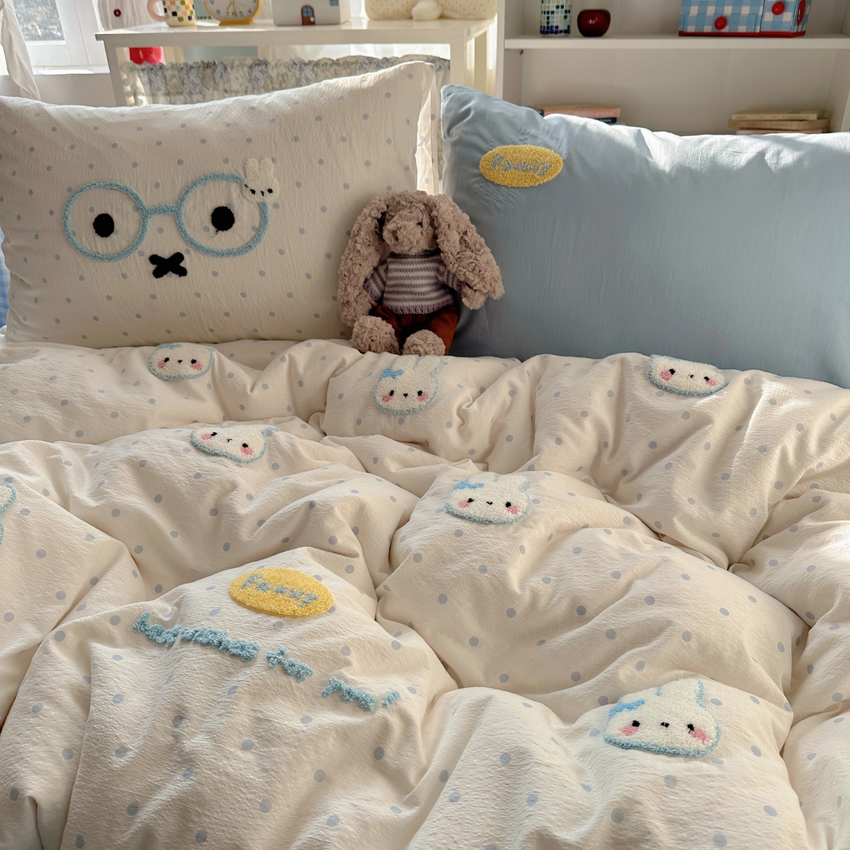 91家纺网 家纺一手货源 找家纺 玉海棠家纺 2026新款高克重超软糯可爱系毛巾绣四件套 米菲集合