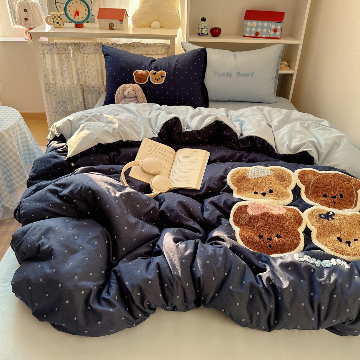 91家纺网 家纺一手货源 找家纺 玉海棠家纺 2026新款高克重超软糯可爱系毛巾绣四件套 四只小熊