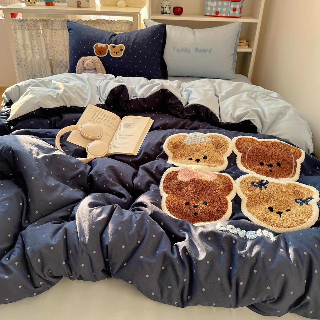 91家纺网 家纺一手货源 找家纺 玉海棠家纺 2026新款高克重超软糯可爱系毛巾绣四件套 四只小熊