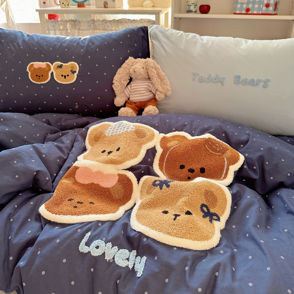 91家纺网 家纺一手货源 找家纺 玉海棠家纺 2026新款高克重超软糯可爱系毛巾绣四件套 四只小熊