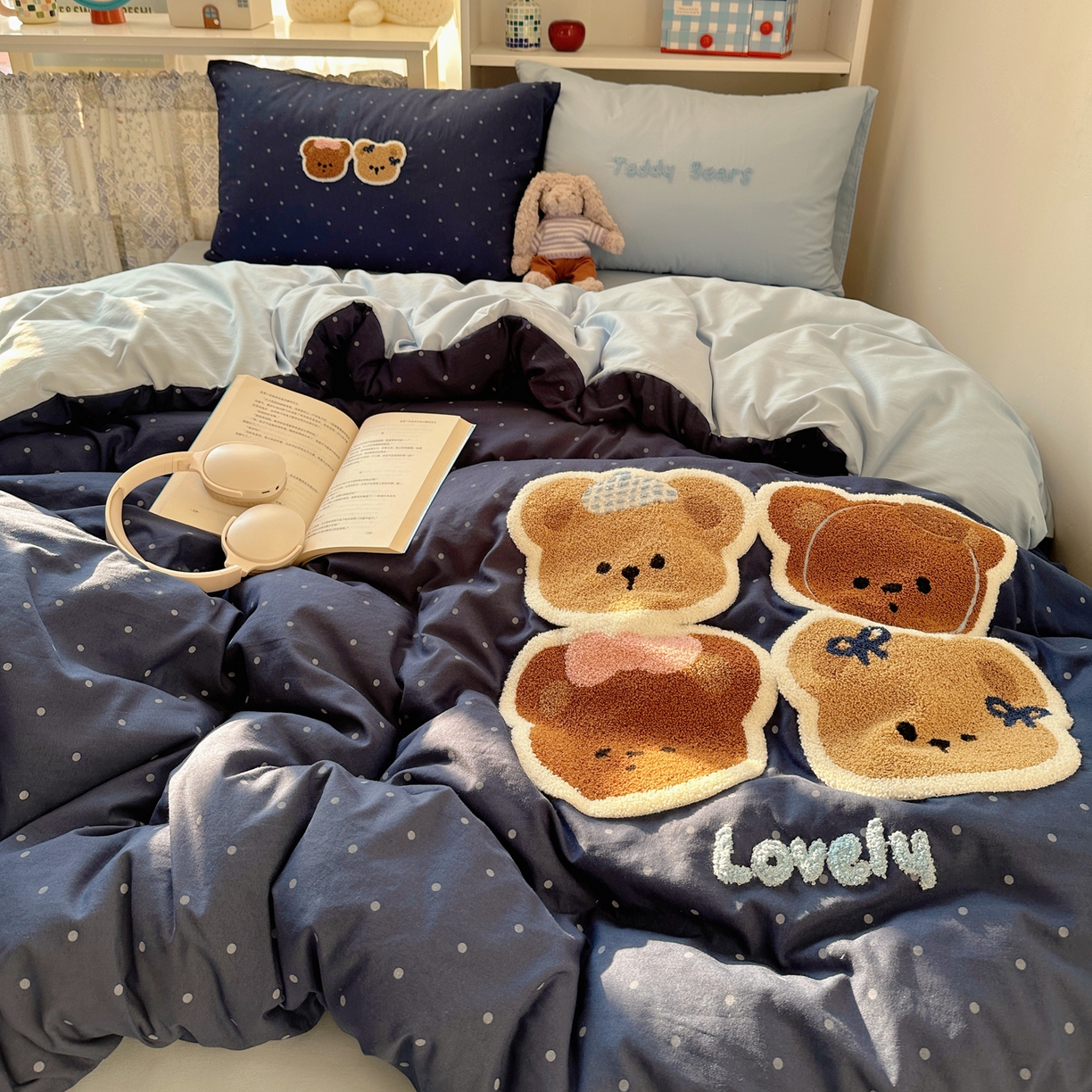 91家纺网 家纺一手货源 找家纺 玉海棠家纺 2026新款高克重超软糯可爱系毛巾绣四件套 四只小熊