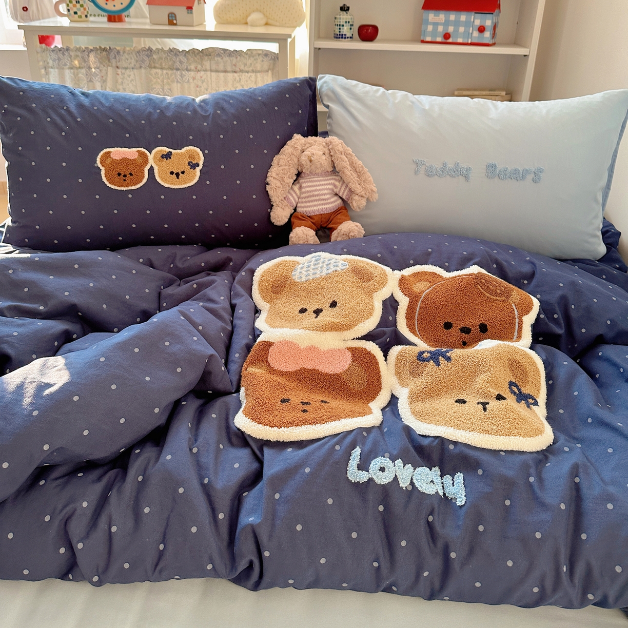 91家纺网 家纺一手货源 找家纺 玉海棠家纺 2026新款高克重超软糯可爱系毛巾绣四件套 四只小熊