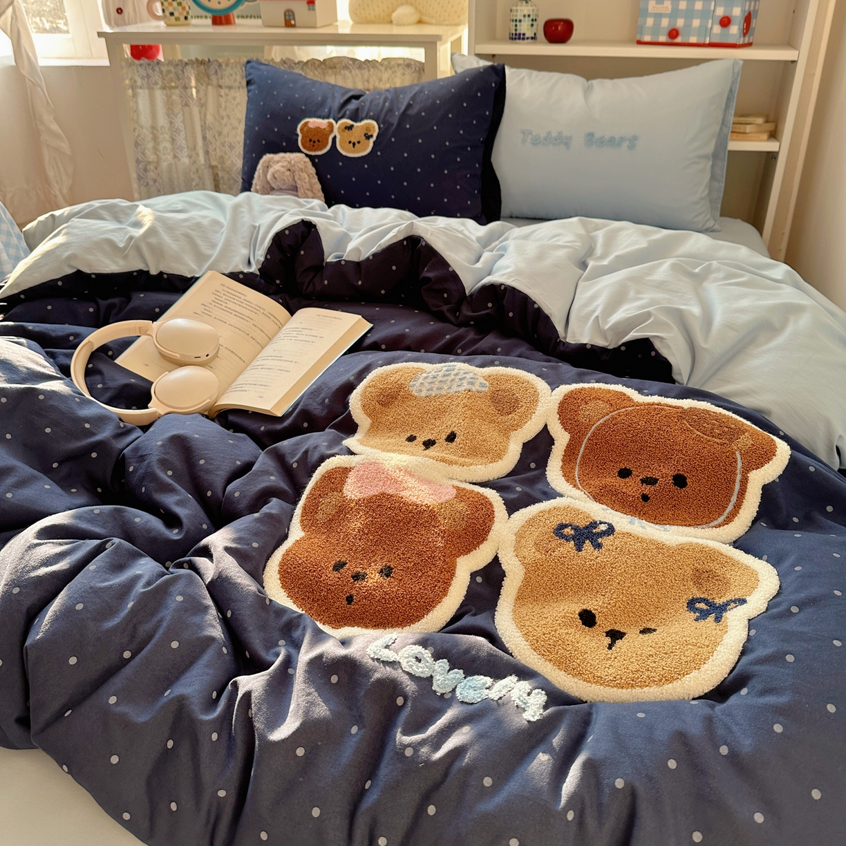 91家纺网 家纺一手货源 找家纺 玉海棠家纺 2026新款高克重超软糯可爱系毛巾绣四件套 四只小熊