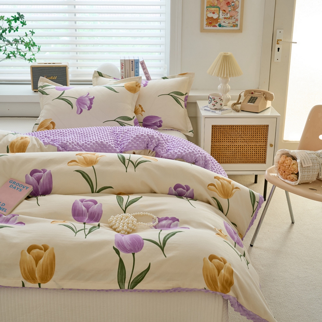 91家纺网 家纺一手货源 找家纺 赛琳 2026新款AB版亲肤棉豆豆绒单被套四季通用单独被套被套单件单被套（有买家秀） 紫郁金香