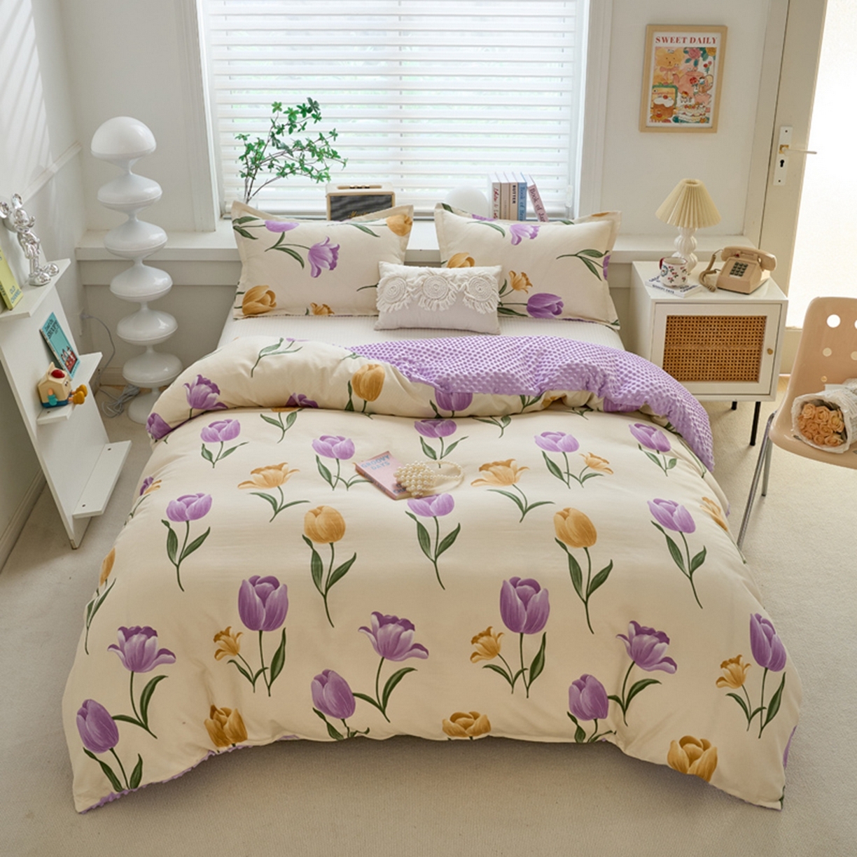 91家纺网 家纺一手货源 找家纺 赛琳 2026新款AB版亲肤棉豆豆绒单被套四季通用单独被套被套单件单被套（有买家秀） 紫郁金香