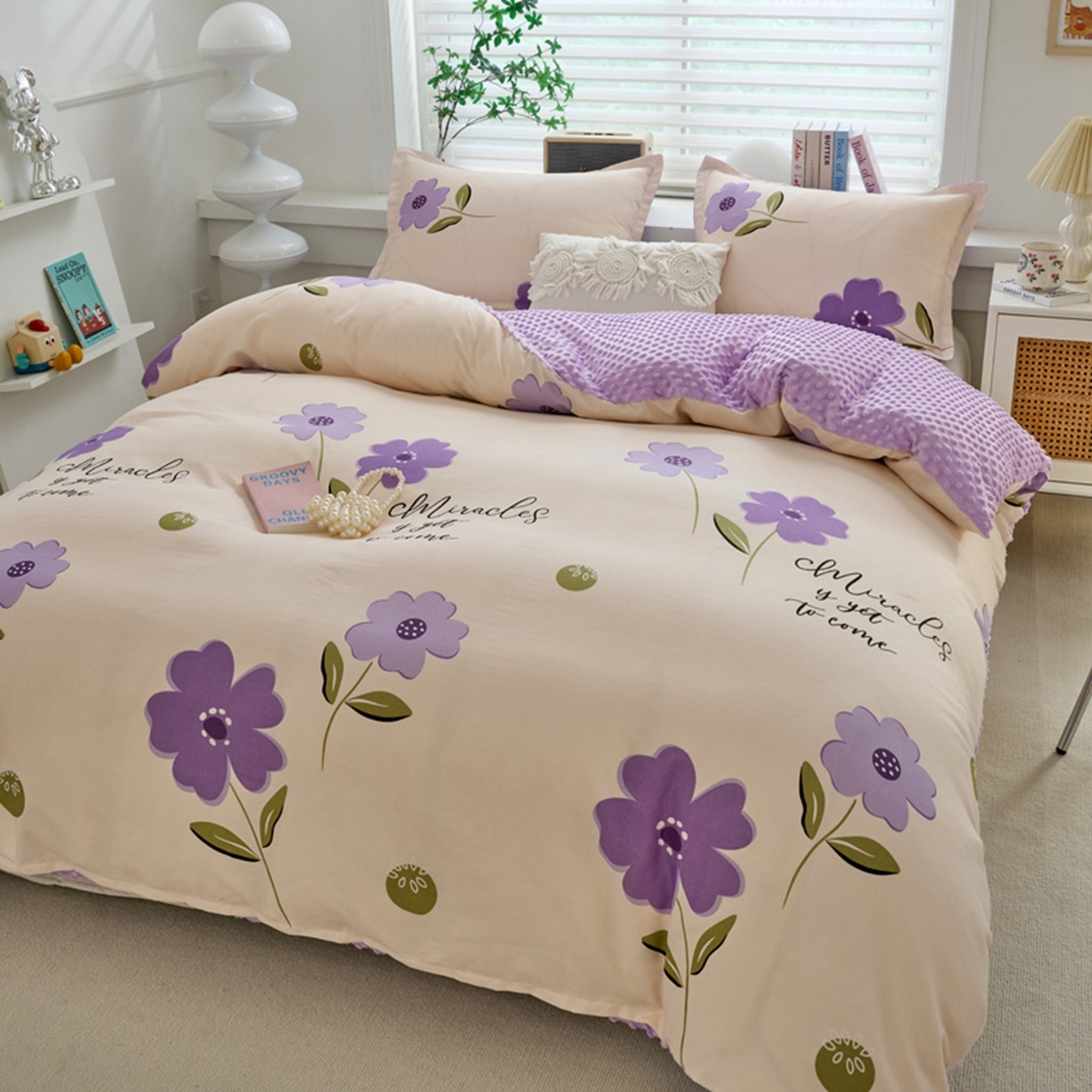 91家纺网 家纺一手货源 找家纺 赛琳 2026新款AB版亲肤棉豆豆绒单被套四季通用单独被套被套单件单被套（有买家秀） 春晓紫