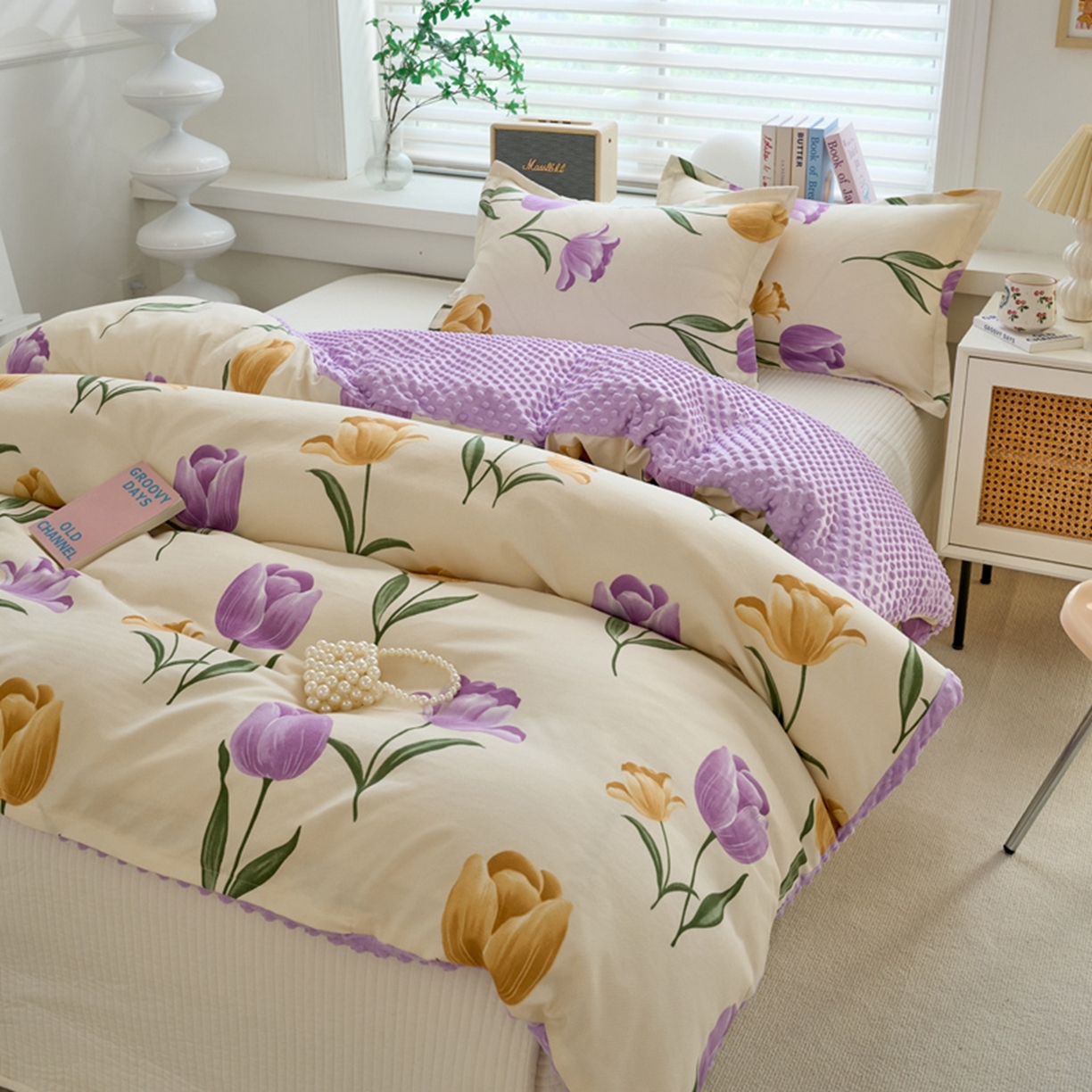 91家纺网 家纺一手货源 找家纺 赛琳 2026新款AB版亲肤棉豆豆绒单被套四季通用单独被套被套单件单被套（有买家秀） 紫郁金香