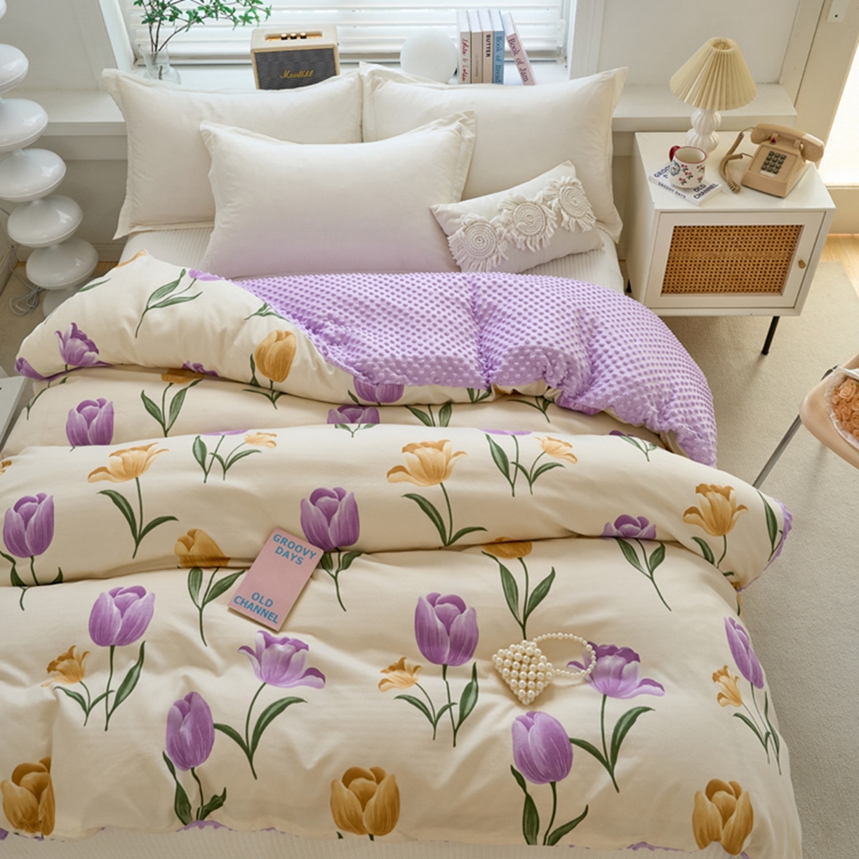 91家纺网 家纺一手货源 找家纺 赛琳 2026新款AB版亲肤棉豆豆绒单被套四季通用单独被套被套单件单被套（有买家秀） 紫郁金香