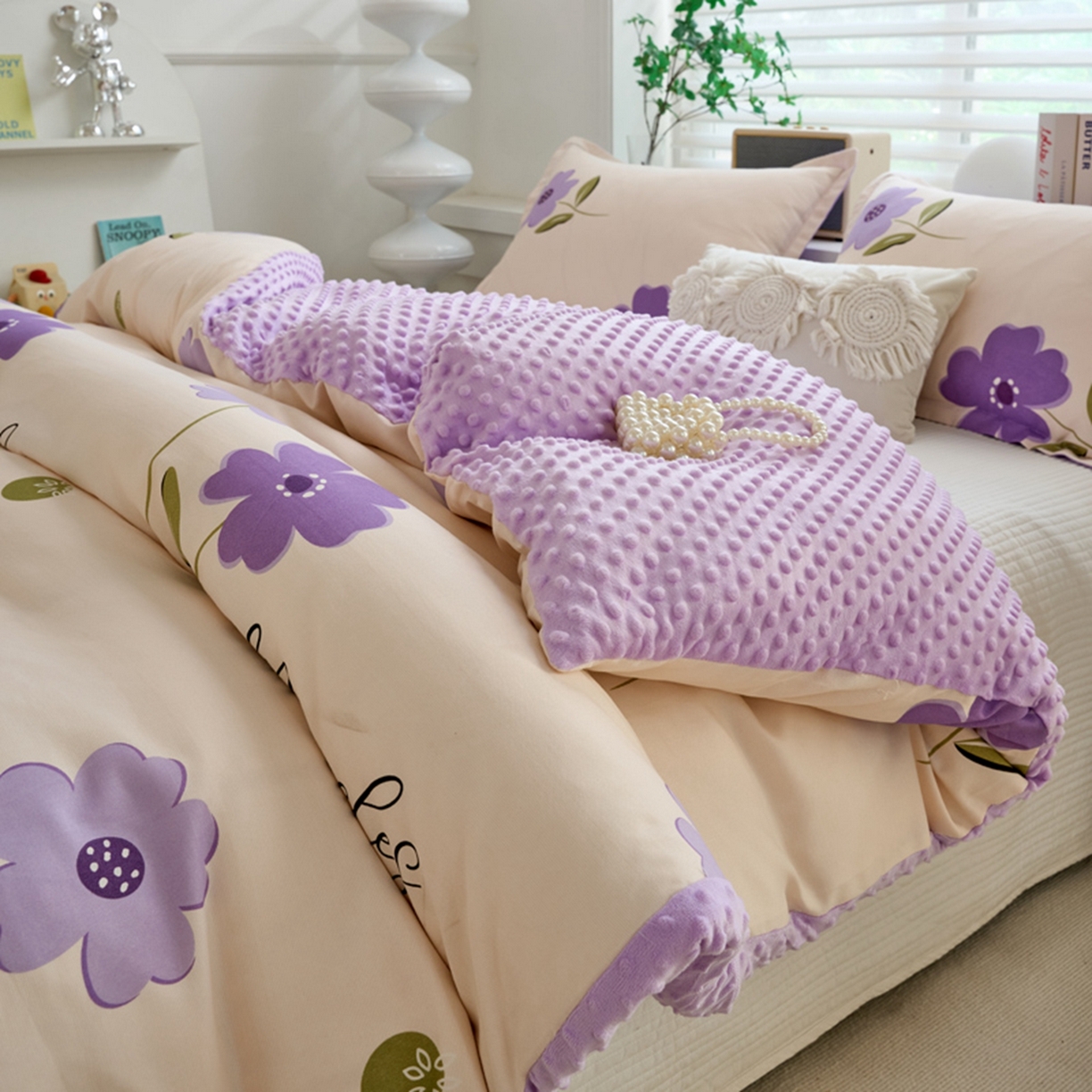 91家纺网 家纺一手货源 找家纺 赛琳 2026新款AB版亲肤棉豆豆绒单被套四季通用单独被套被套单件单被套（有买家秀） 春晓紫