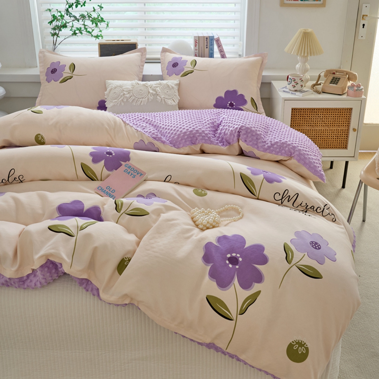 91家纺网 家纺一手货源 找家纺 赛琳 2026新款AB版亲肤棉豆豆绒单被套四季通用单独被套被套单件单被套（有买家秀） 春晓紫