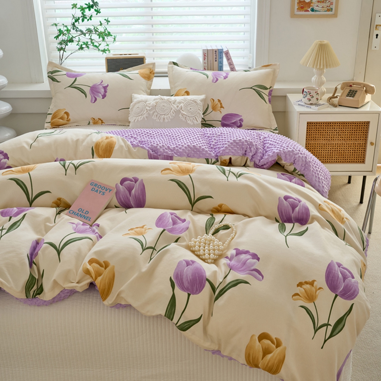 91家纺网 家纺一手货源 找家纺 赛琳 2026新款AB版亲肤棉豆豆绒单被套四季通用单独被套被套单件单被套（有买家秀） 紫郁金香