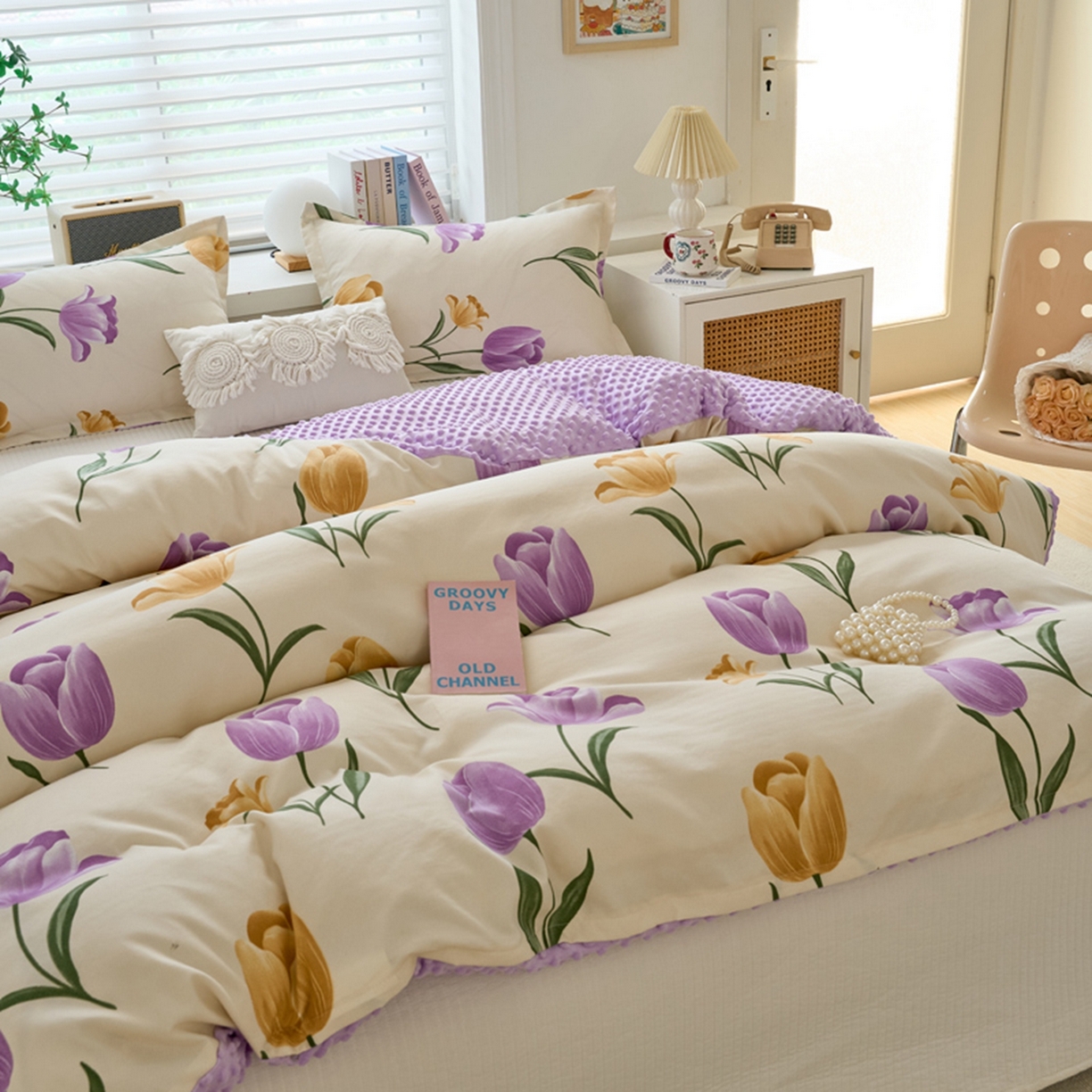 91家纺网 家纺一手货源 找家纺 赛琳 2026新款AB版亲肤棉豆豆绒单被套四季通用单独被套被套单件单被套（有买家秀） 紫郁金香