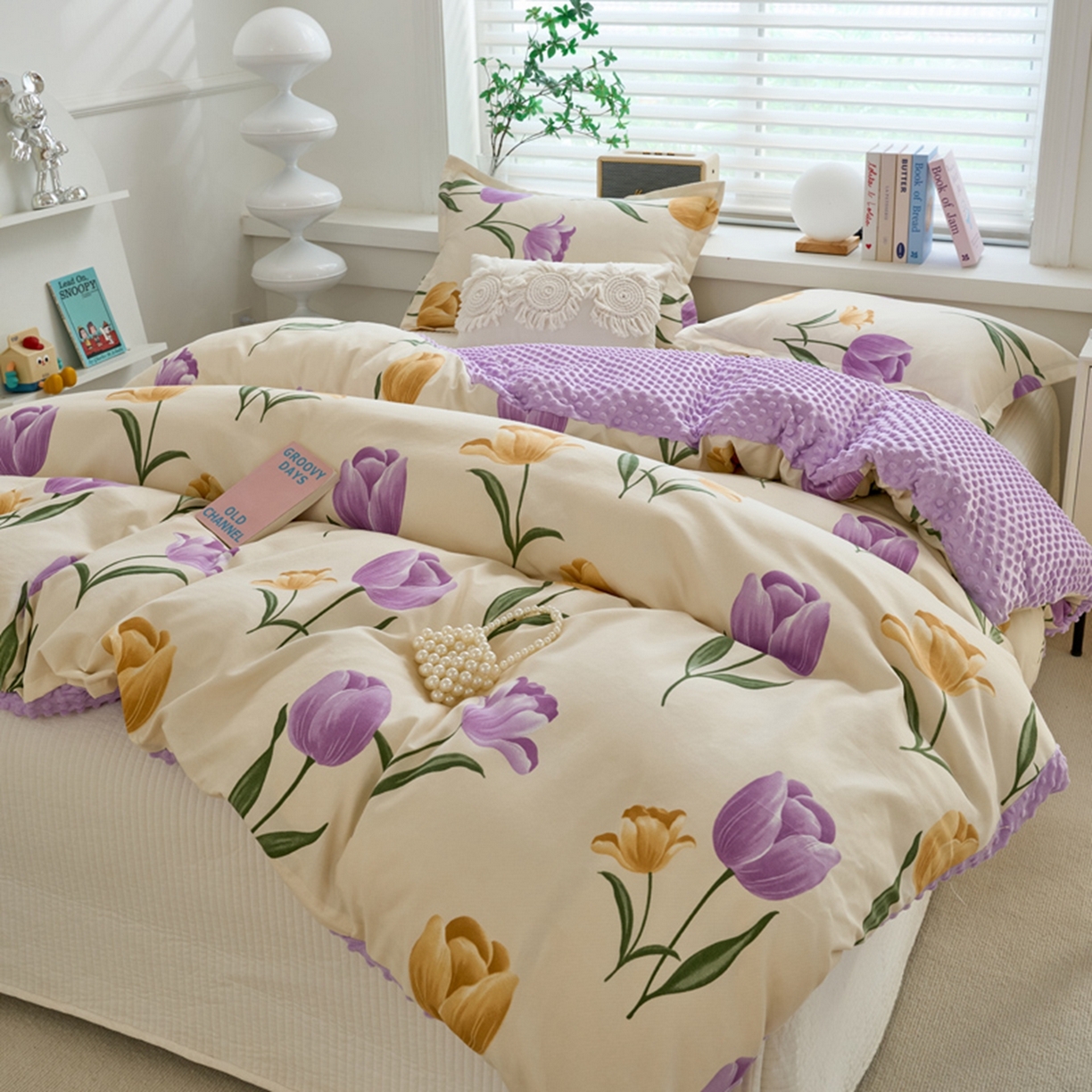 91家纺网 家纺一手货源 找家纺 赛琳 2026新款AB版亲肤棉豆豆绒单被套四季通用单独被套被套单件单被套（有买家秀） 紫郁金香