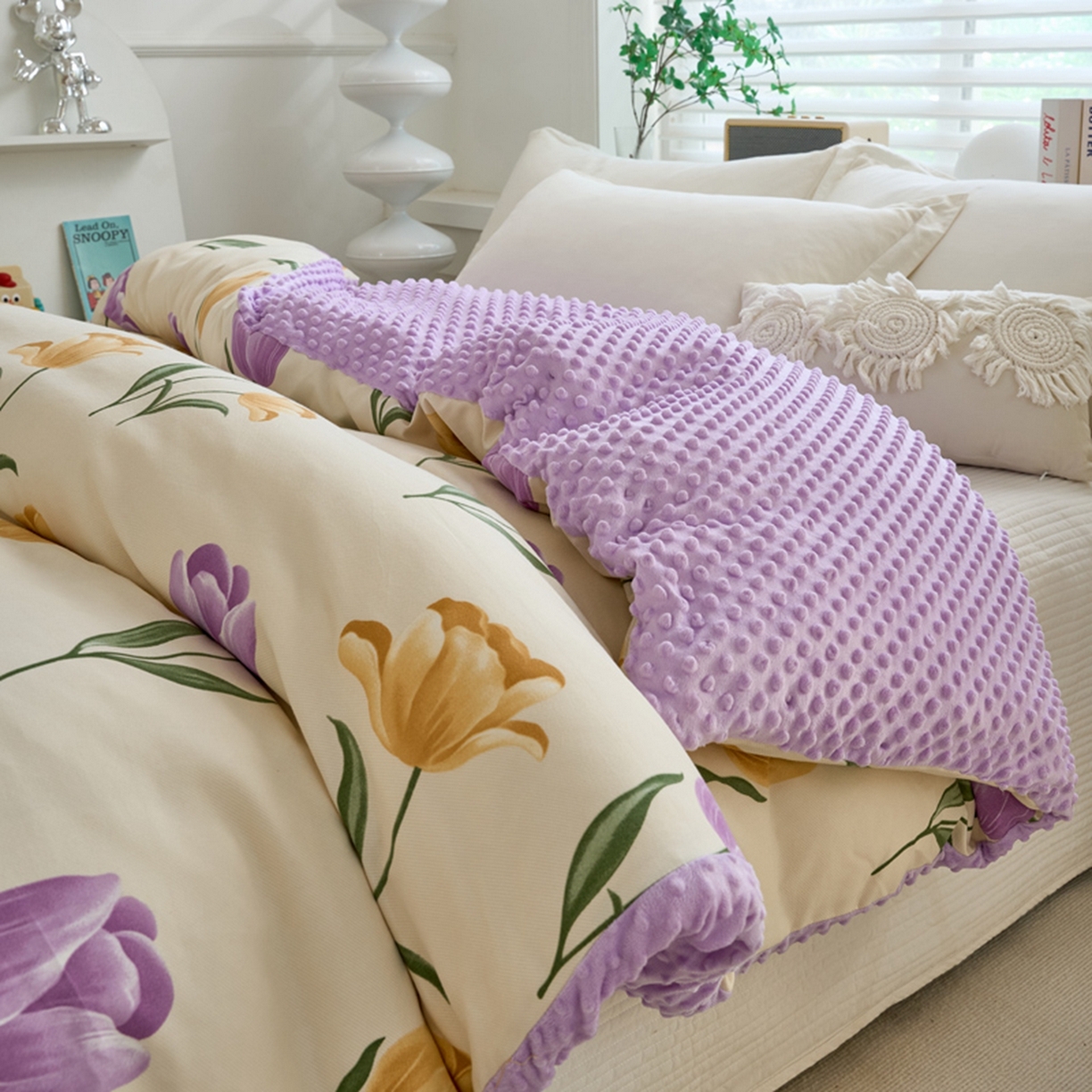 91家纺网 家纺一手货源 找家纺 赛琳 2026新款AB版亲肤棉豆豆绒单被套四季通用单独被套被套单件单被套（有买家秀） 紫郁金香