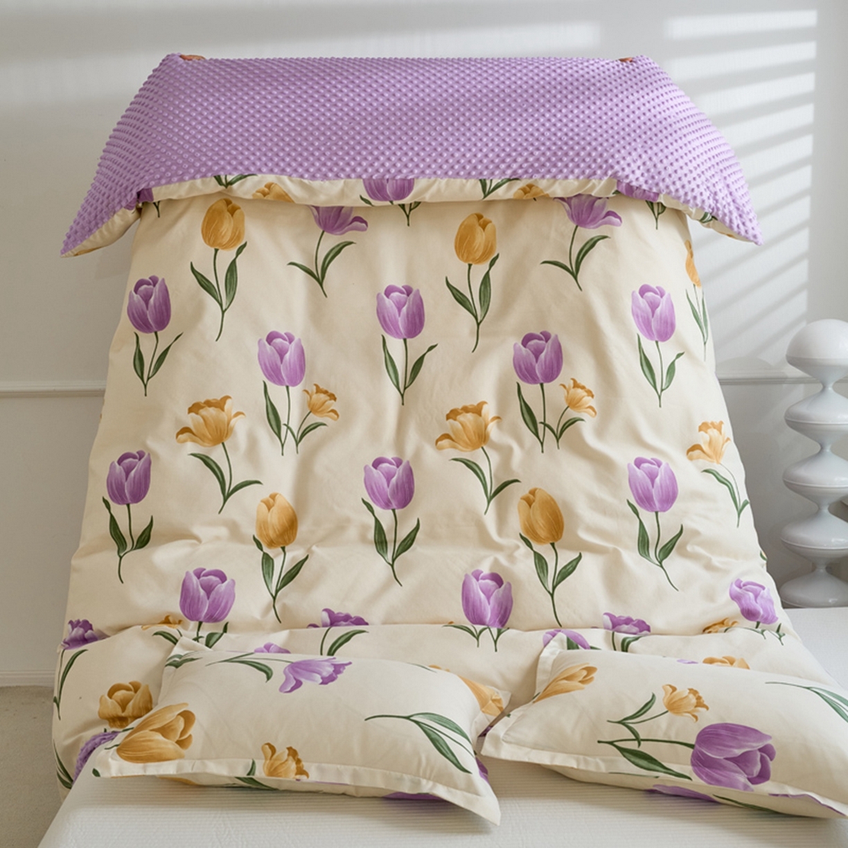 91家纺网 家纺一手货源 找家纺 赛琳 2026新款AB版亲肤棉豆豆绒单被套四季通用单独被套被套单件单被套（有买家秀） 紫郁金香