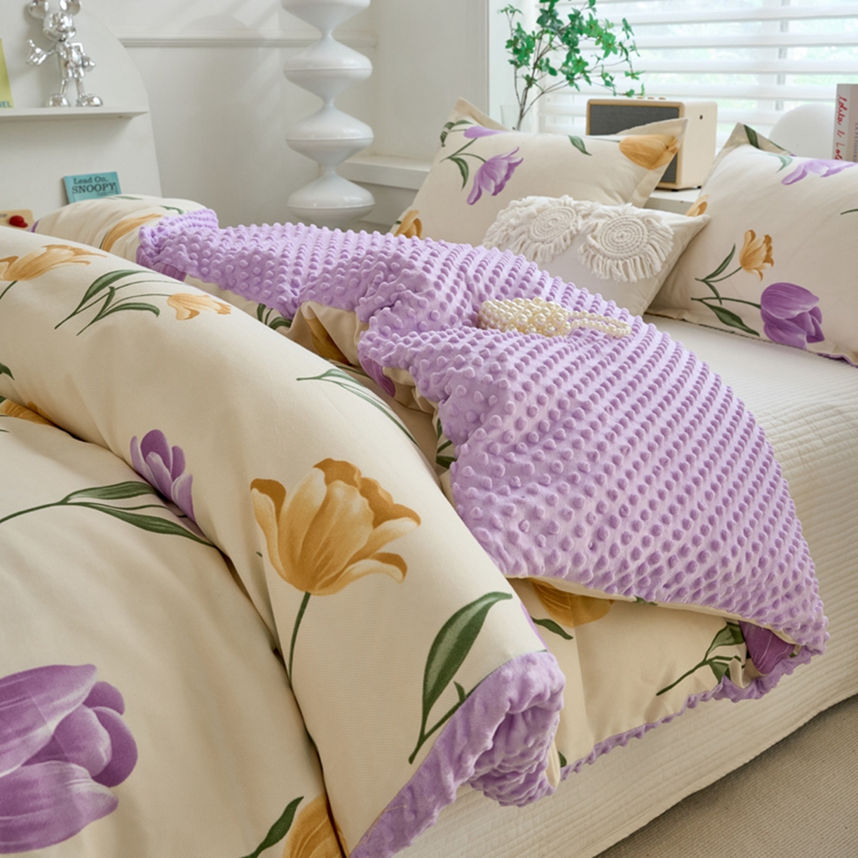 91家纺网 家纺一手货源 找家纺 赛琳 2026新款AB版亲肤棉豆豆绒单被套四季通用单独被套被套单件单被套（有买家秀） 紫郁金香