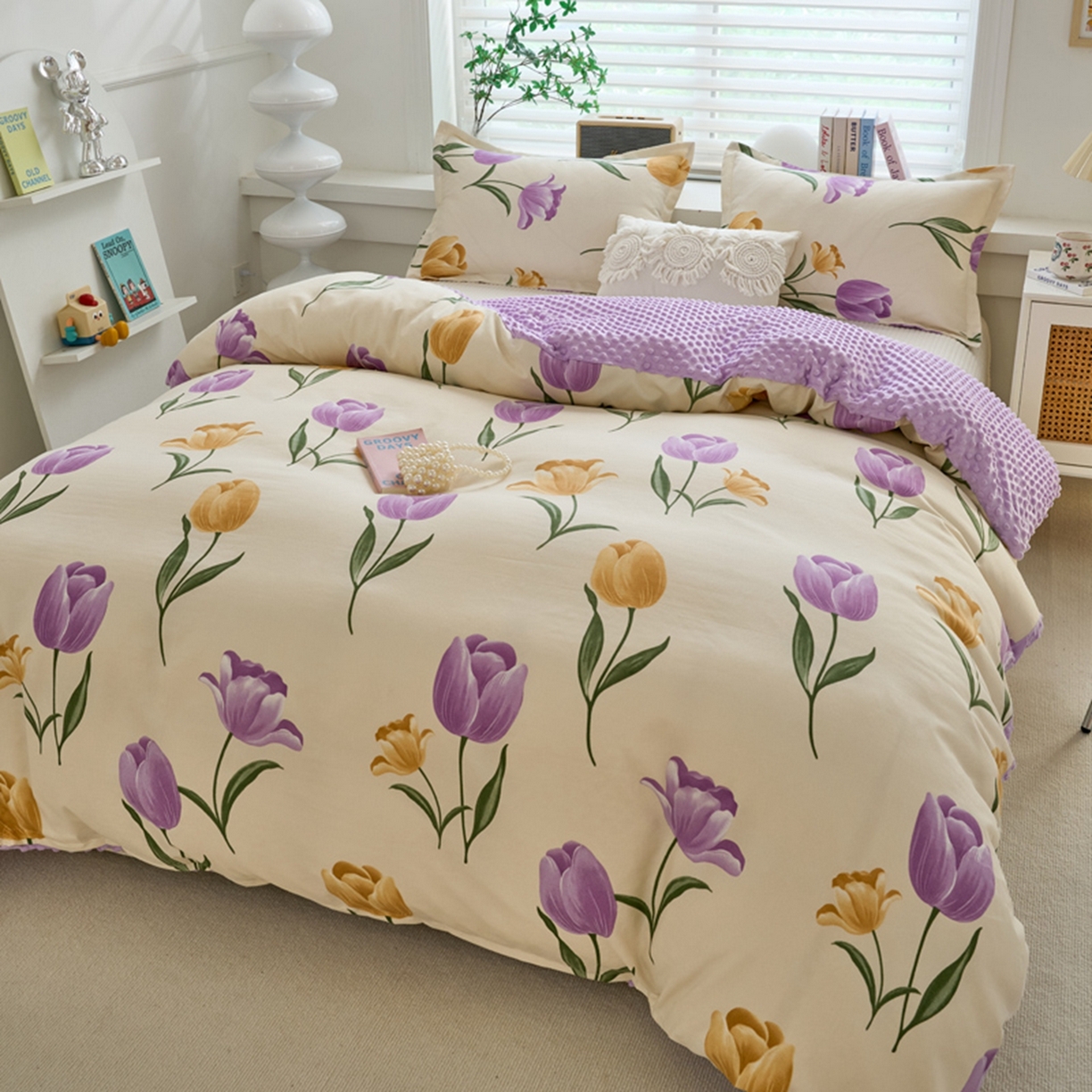 91家纺网 家纺一手货源 找家纺 赛琳 2026新款AB版亲肤棉豆豆绒单被套四季通用单独被套被套单件单被套（有买家秀） 紫郁金香