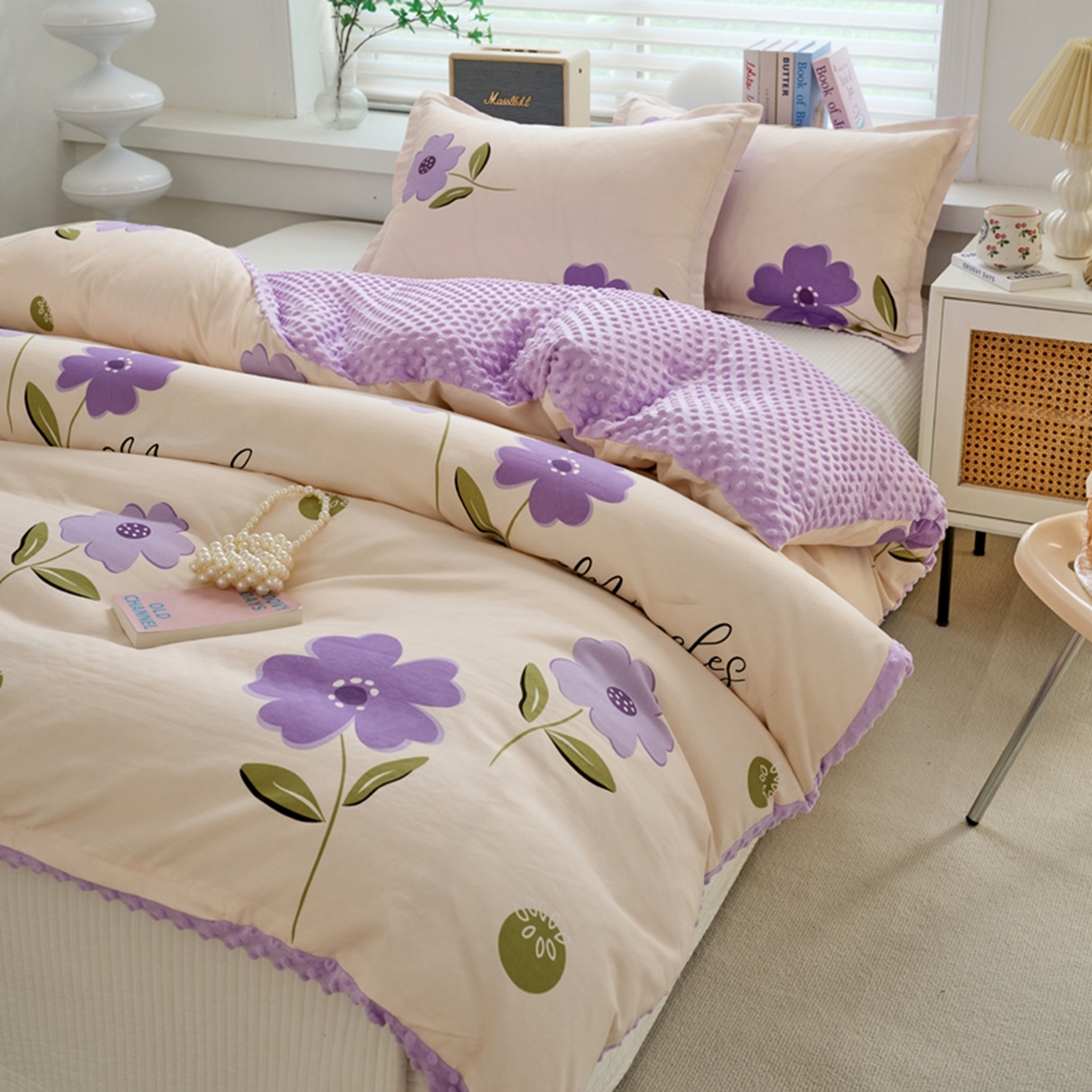 91家纺网 家纺一手货源 找家纺 赛琳 2026新款AB版亲肤棉豆豆绒单被套四季通用单独被套被套单件单被套（有买家秀） 春晓紫