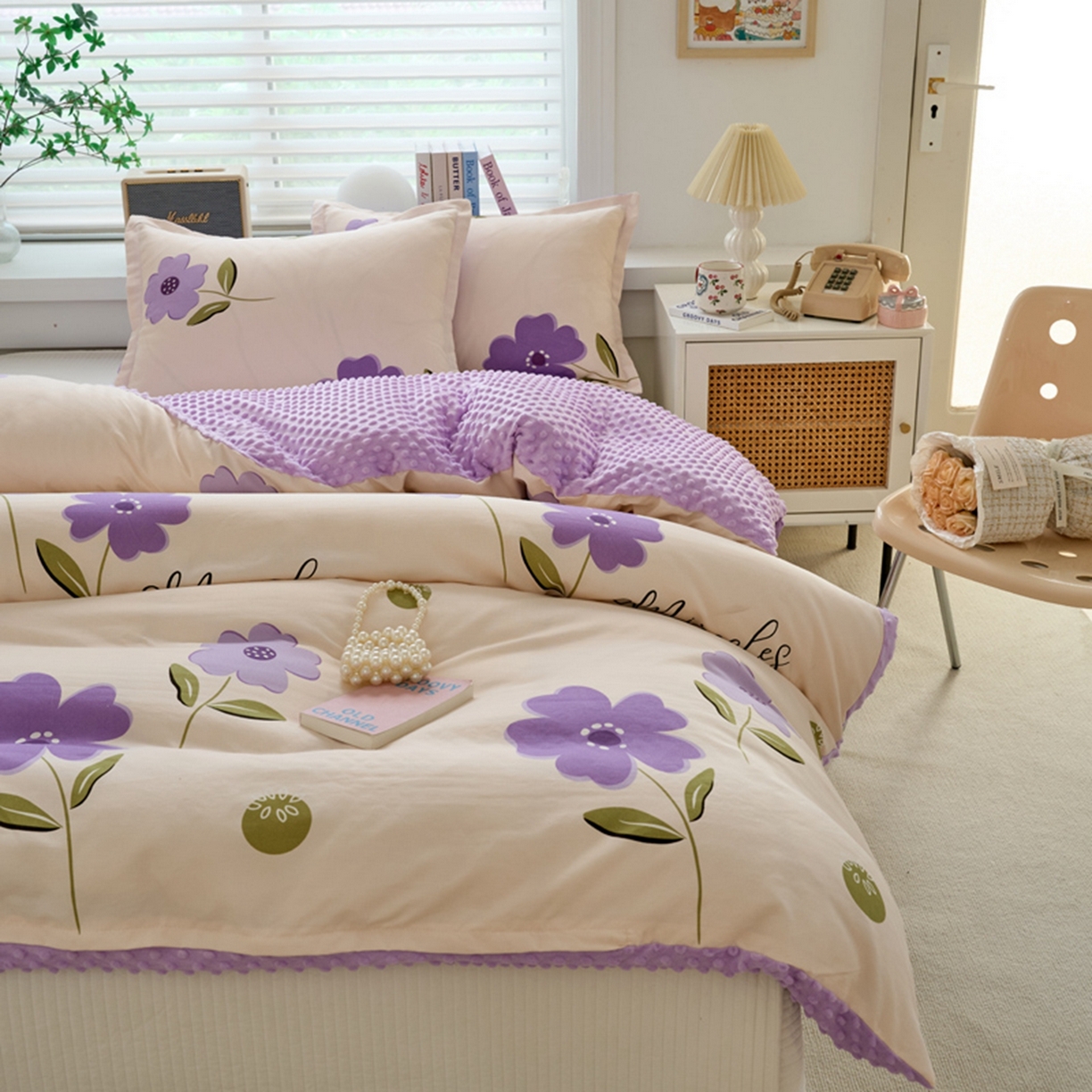 91家纺网 家纺一手货源 找家纺 赛琳 2026新款AB版亲肤棉豆豆绒单被套四季通用单独被套被套单件单被套（有买家秀） 春晓紫