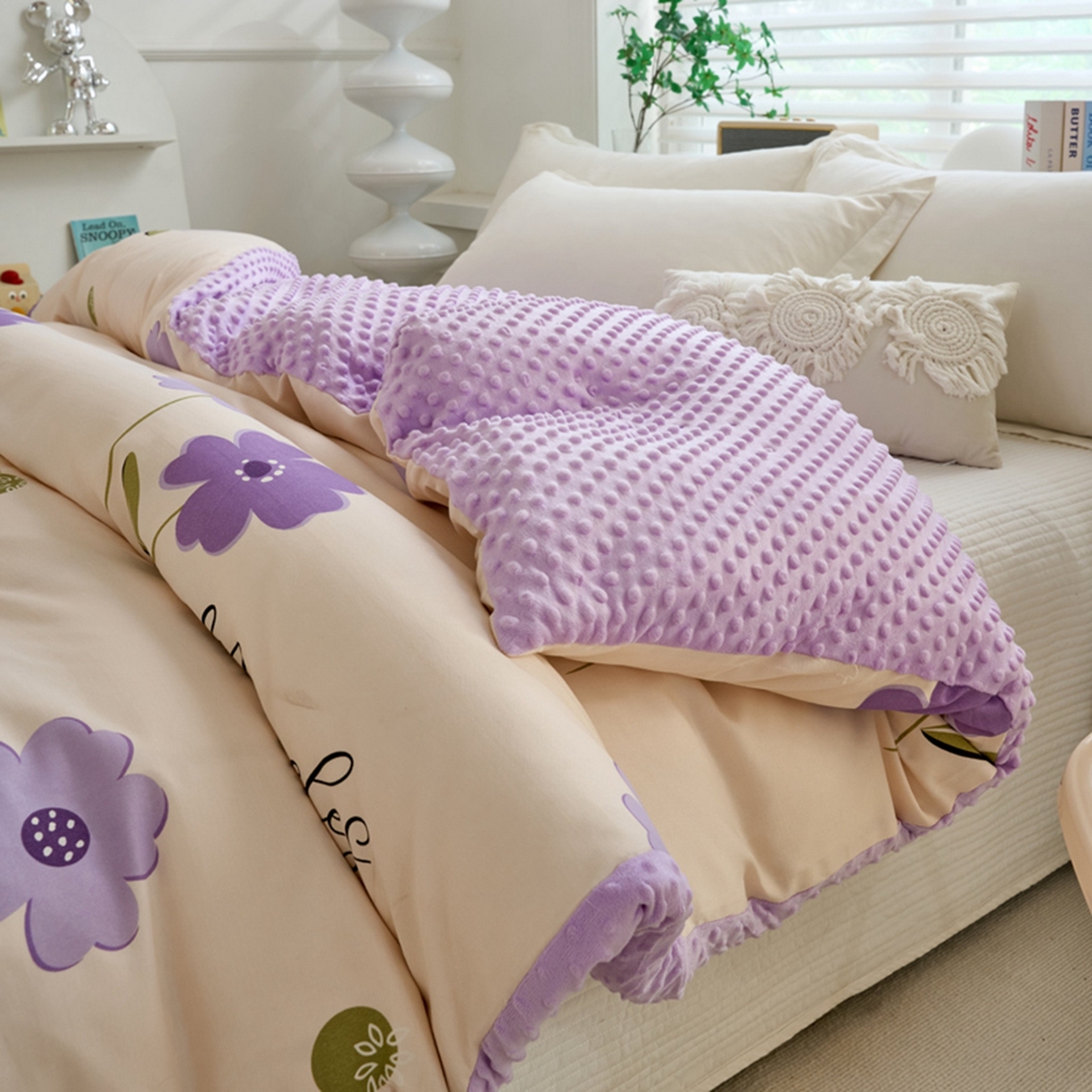 91家纺网 家纺一手货源 找家纺 赛琳 2026新款AB版亲肤棉豆豆绒单被套四季通用单独被套被套单件单被套（有买家秀） 春晓紫