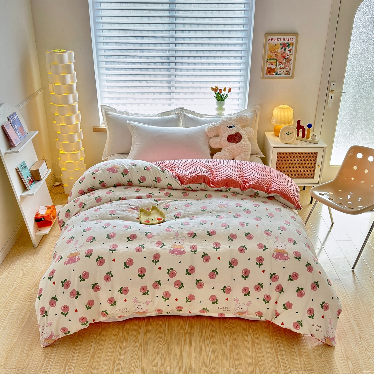 91家纺网 家纺一手货源 找家纺 赛琳 2026新款AB版亲肤棉豆豆绒单被套四季通用单独被套被套单件单被套（有买家秀） 粉色小兔