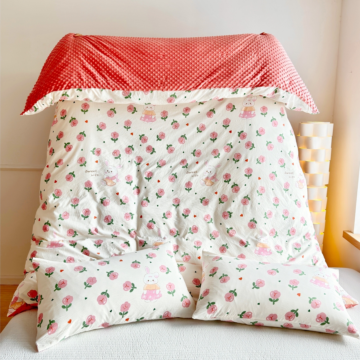 91家纺网 家纺一手货源 找家纺 赛琳 2026新款AB版亲肤棉豆豆绒单被套四季通用单独被套被套单件单被套（有买家秀） 粉色小兔