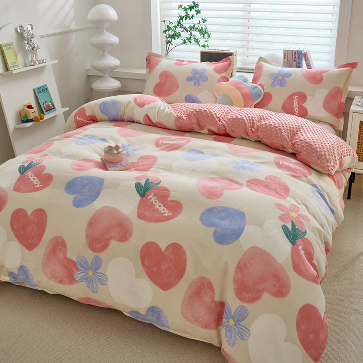 91家纺网 家纺一手货源 找家纺 赛琳 2026新款AB版亲肤棉豆豆绒单被套四季通用单独被套被套单件单被套（有买家秀） 桃心