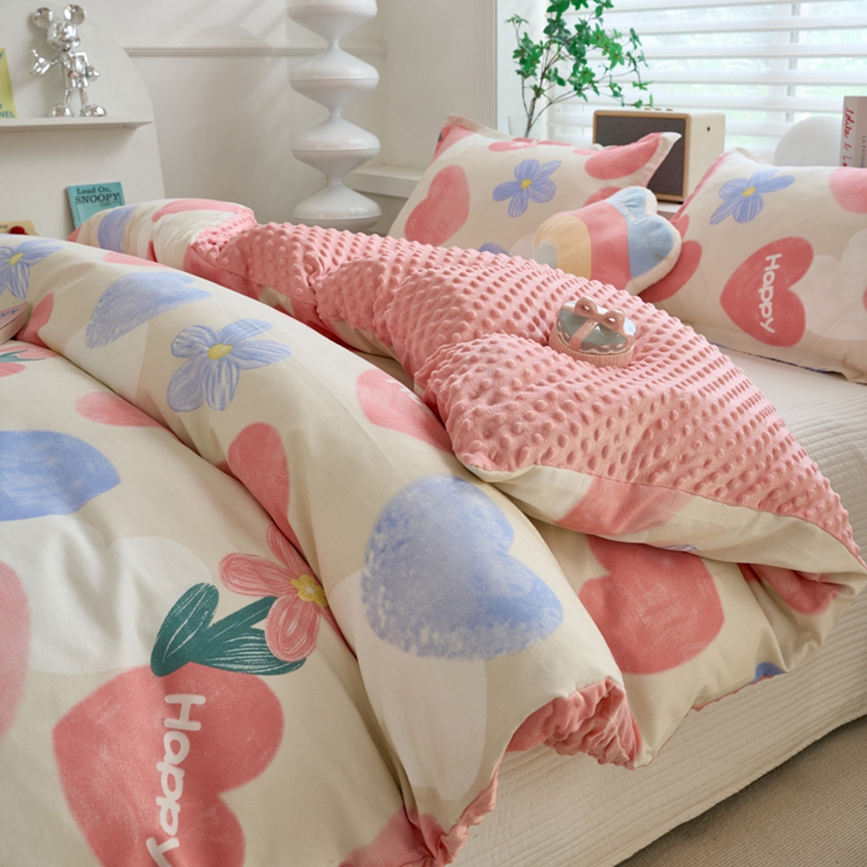 91家纺网 家纺一手货源 找家纺 赛琳 2026新款AB版亲肤棉豆豆绒单被套四季通用单独被套被套单件单被套（有买家秀） 桃心