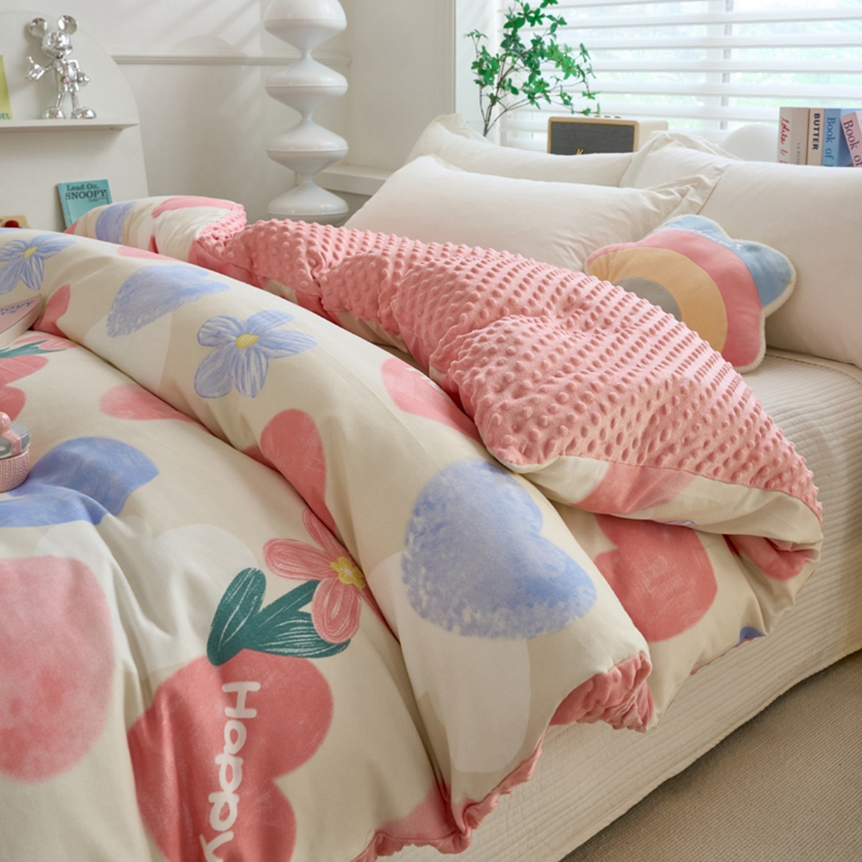 91家纺网 家纺一手货源 找家纺 赛琳 2026新款AB版亲肤棉豆豆绒单被套四季通用单独被套被套单件单被套（有买家秀） 桃心