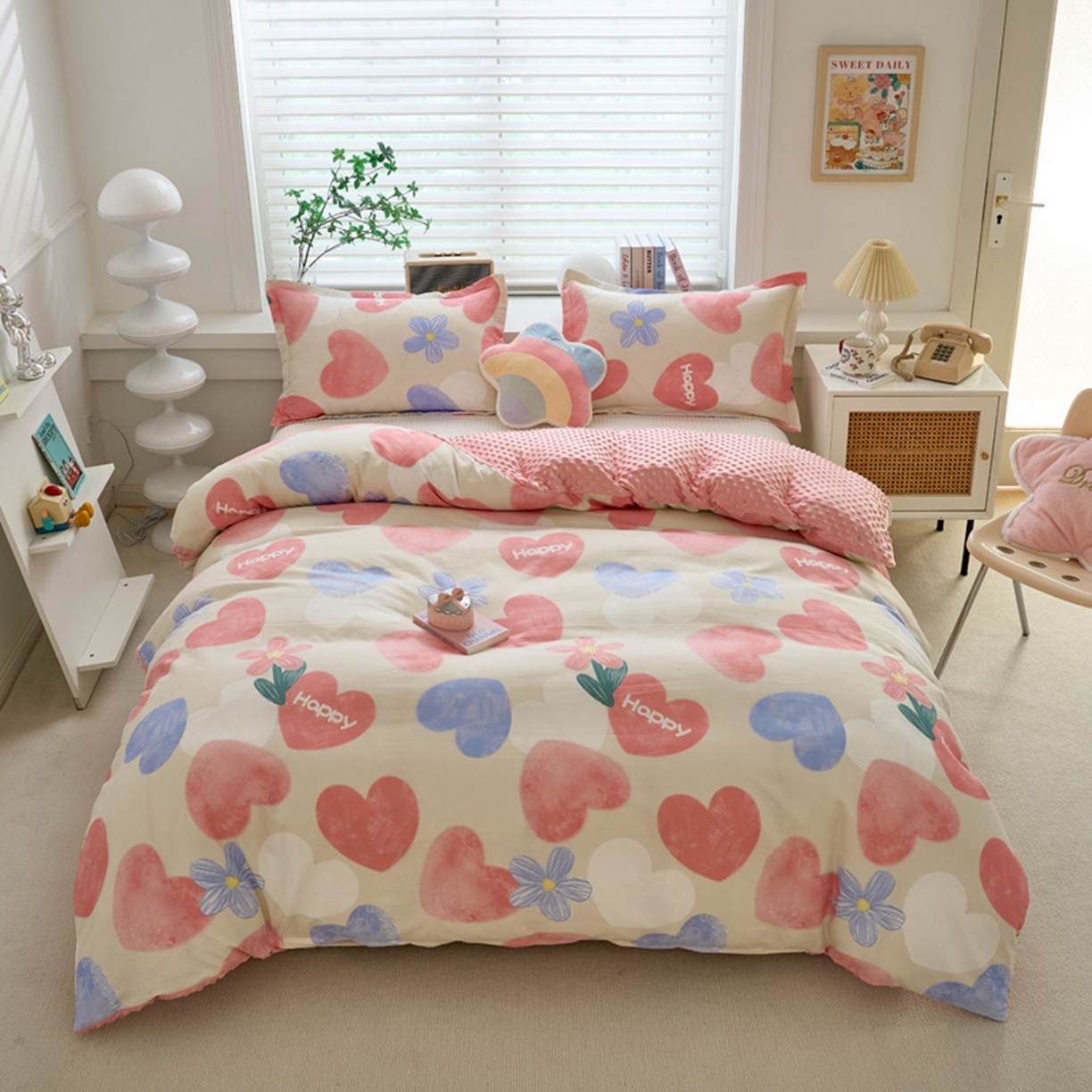 91家纺网 家纺一手货源 找家纺 赛琳 2026新款AB版亲肤棉豆豆绒单被套四季通用单独被套被套单件单被套（有买家秀） 桃心