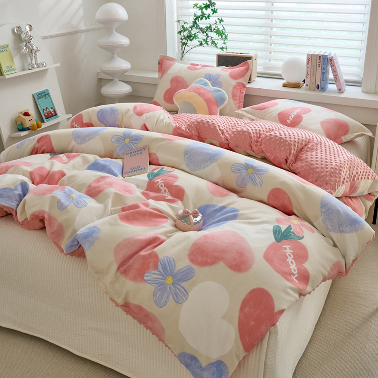 91家纺网 家纺一手货源 找家纺 赛琳 2026新款AB版亲肤棉豆豆绒单被套四季通用单独被套被套单件单被套（有买家秀） 桃心