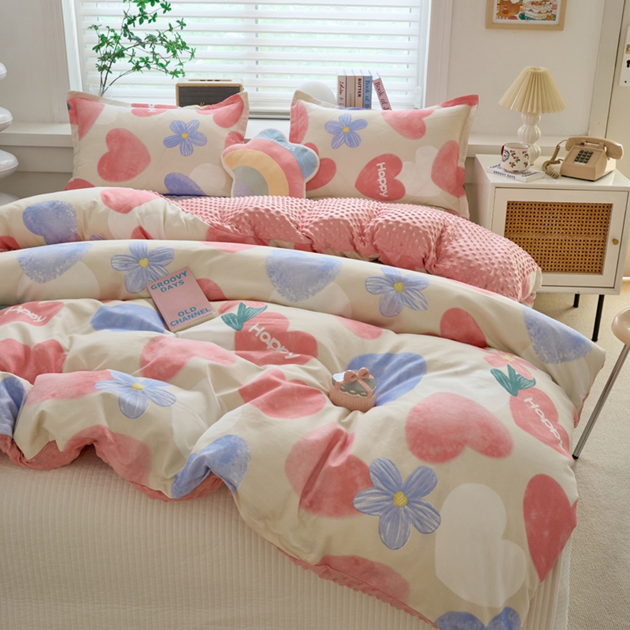 91家纺网 家纺一手货源 找家纺 赛琳 2026新款AB版亲肤棉豆豆绒单被套四季通用单独被套被套单件单被套（有买家秀） 桃心